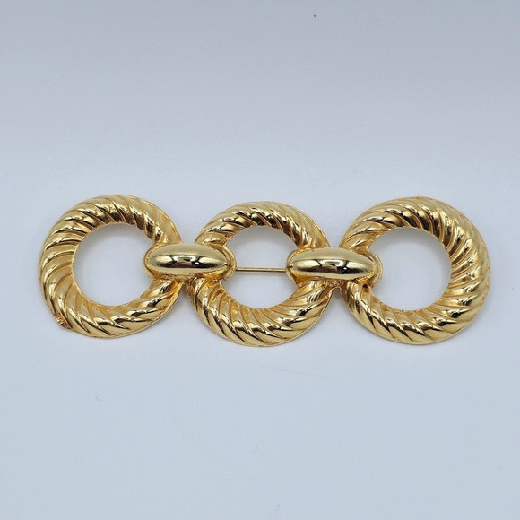 Estate Brooch Gold Tone Triple Twisted Loop Large Fancy Jewelry Pin - Picture 5 of 6